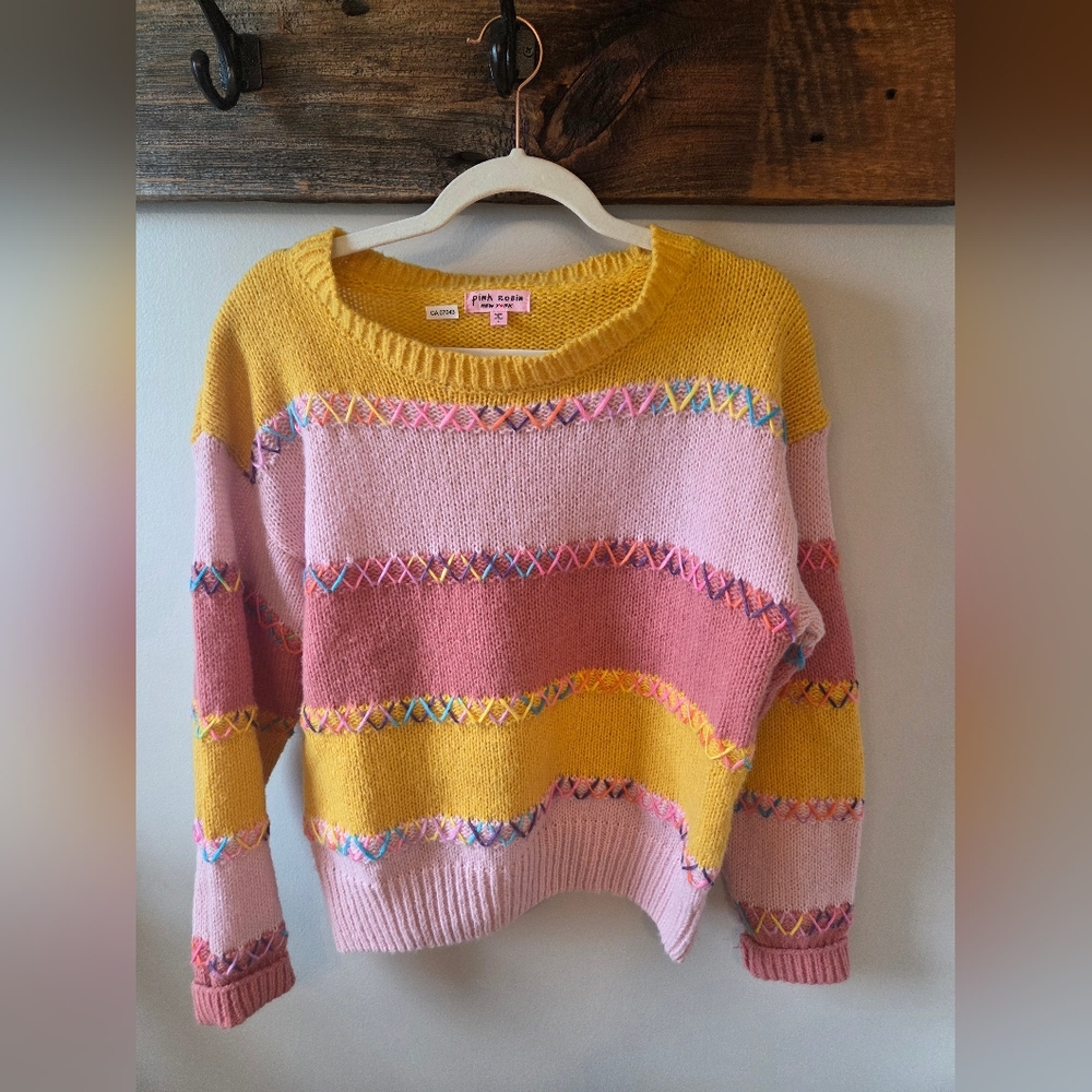Pink Robin Pastel Rainbow Multi Coloured Pullover Knit Sweater